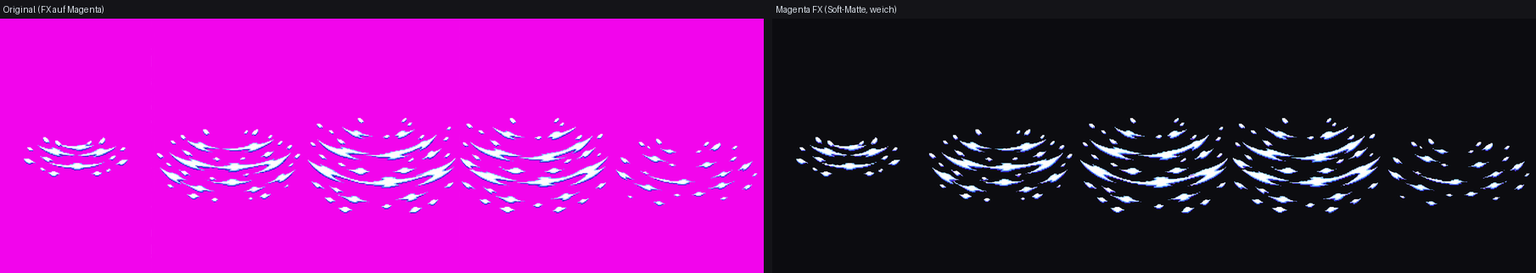 Magenta FX: left, FX on magenta; right, soft matte on a dark background.